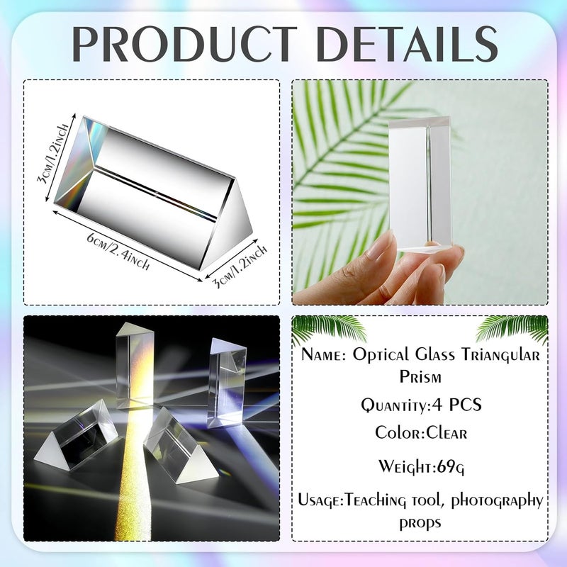 Copkim 4 Pcs Photography Crystal Prisms Optical Triangular Prism for Teaching Photography Kids Science Physics School Supplies(2.5 Inch) - Image 2